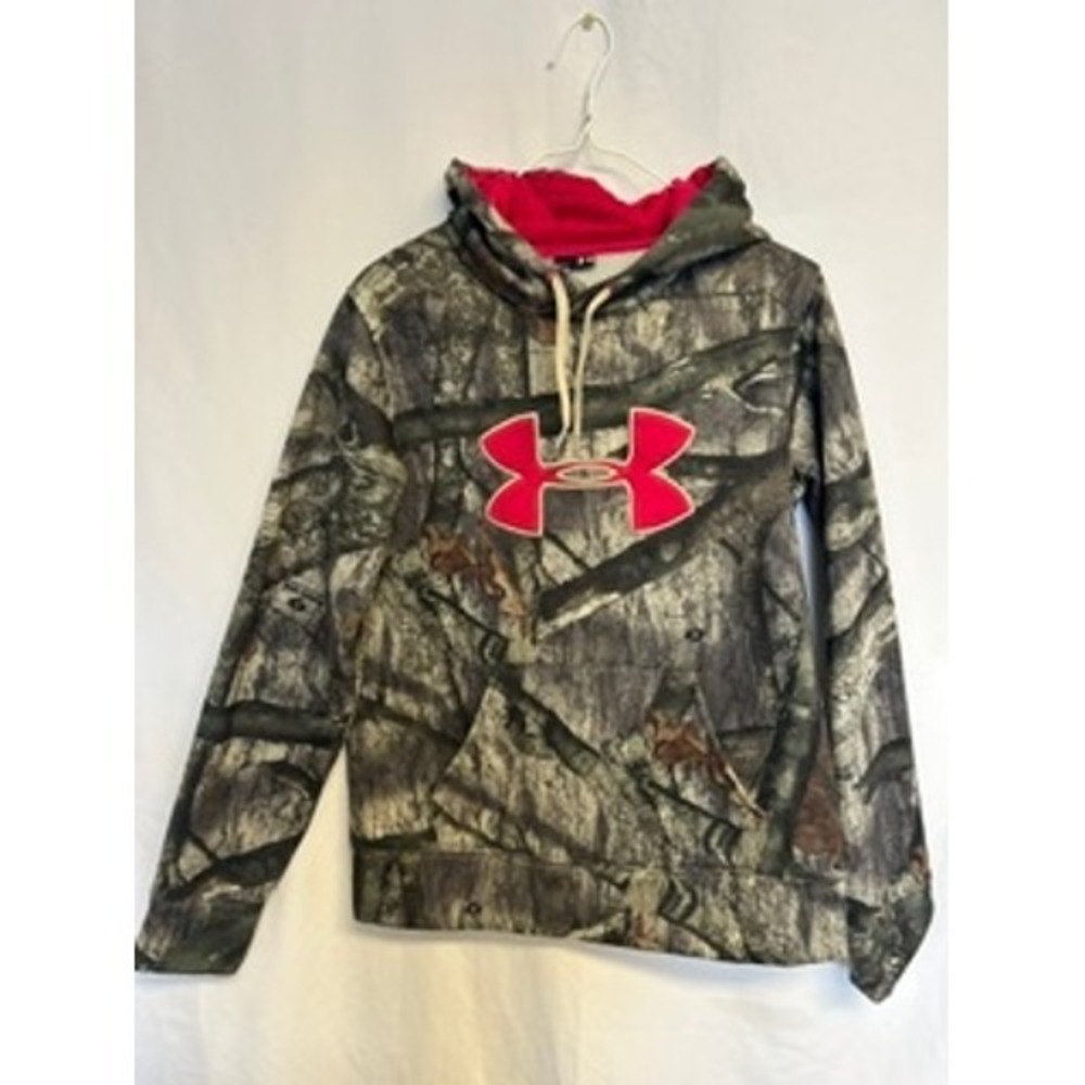 Under Armour Womens Mossy Oak Treestand Camo Hoodie Pink Logo Pullover Small